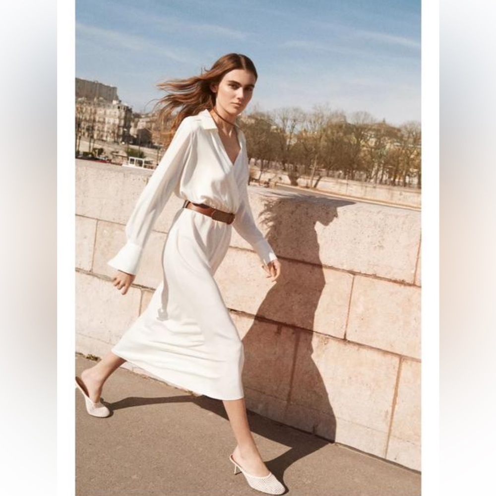 Zara Elegant White Midi Dress with Belt